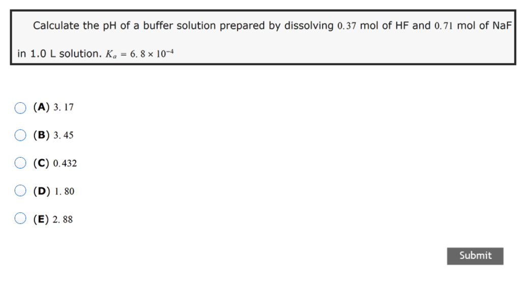 Solved Calculate the pH of a buffer solution prepared by | Chegg.com