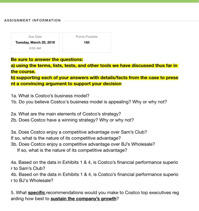 Solved ASSIGNMENT INFORMATION Due Date Tuesday, March 20, | Chegg.com