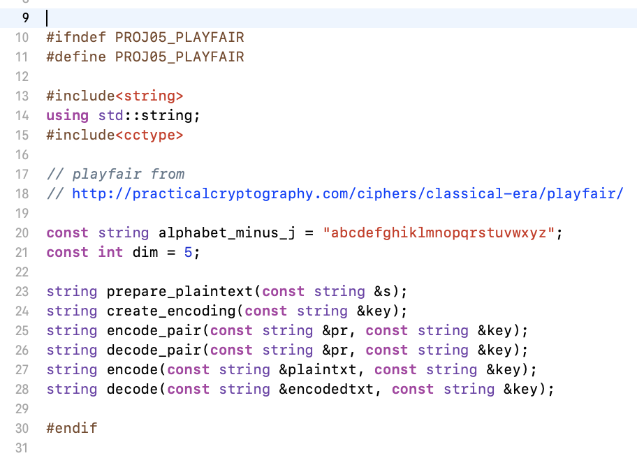 Solved 10 ifndef PROJ05_PLAYFAIR 11 define PROJ05PLAYFAIR