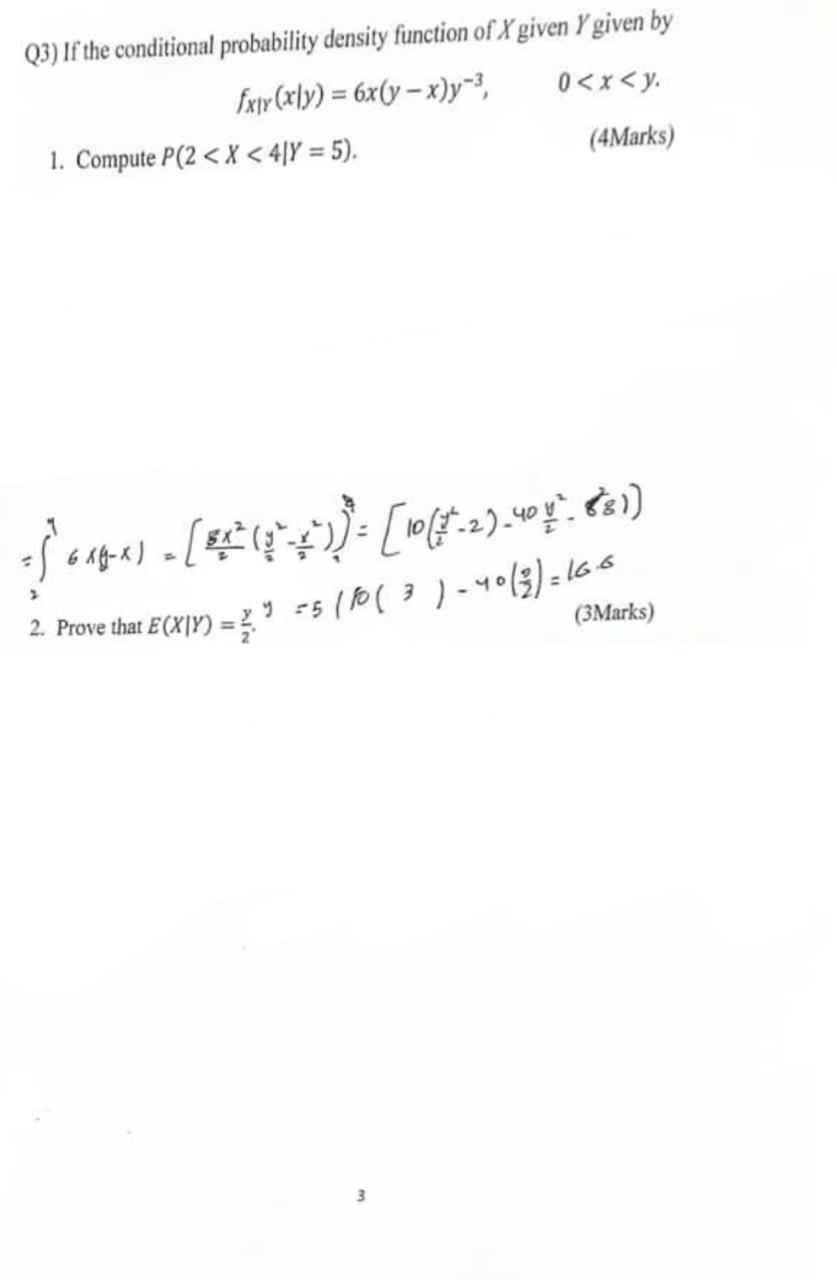 Solved (3) If the conditional probability density function | Chegg.com