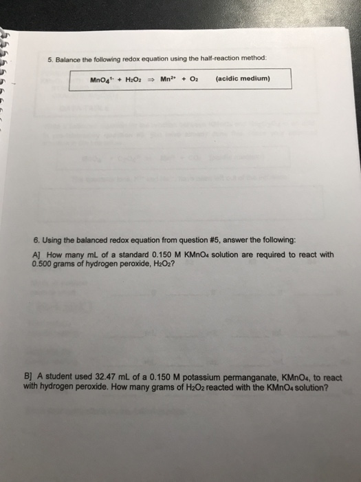Solved 5. Balance the following redox equation using the | Chegg.com
