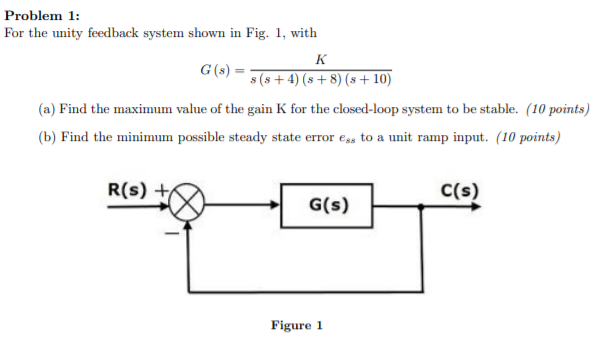 Solved Problem 1: For The Unity Feedback System Shown In | Chegg.com