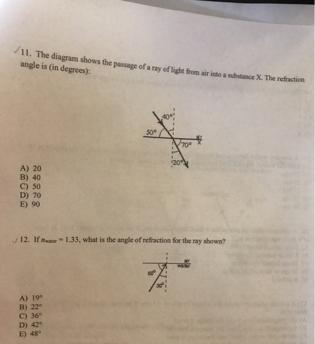 Solved 11. The diagram shows the passage of a ray of light | Chegg.com