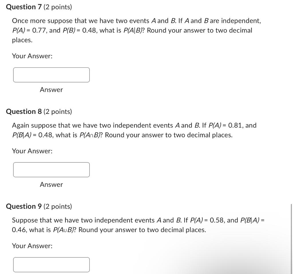 Solved Once more suppose that we have two events A and B. If | Chegg.com