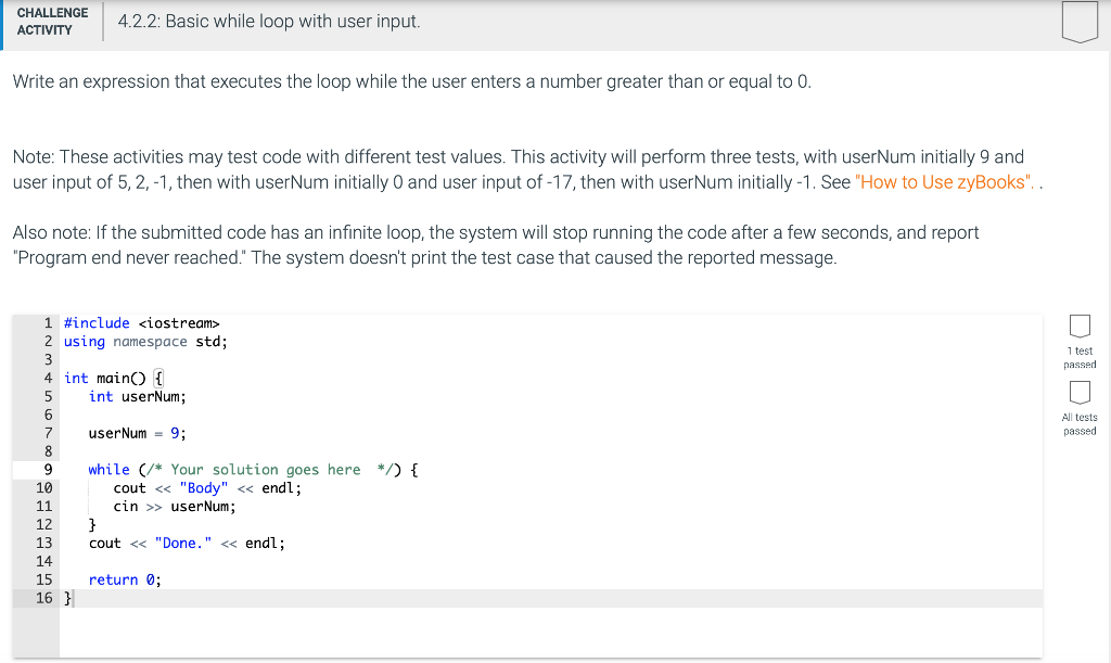 Solved CHALLENGE ACTIVITY 4.2.2: Basic While Loop With User | Chegg.com