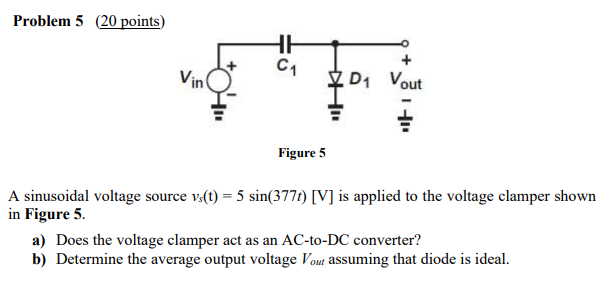 Solved Problem 5 (20 points) Figure 5 A sinusoidal voltage | Chegg.com