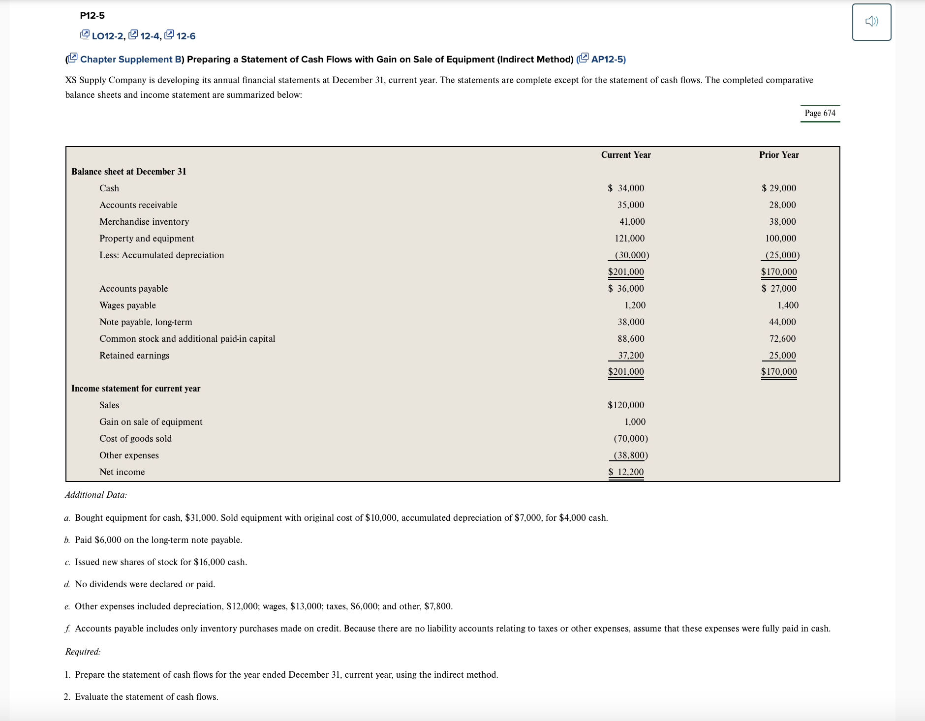 Solved LO12-2, 비 12-4, 니 12-6 balance sheets and income | Chegg.com