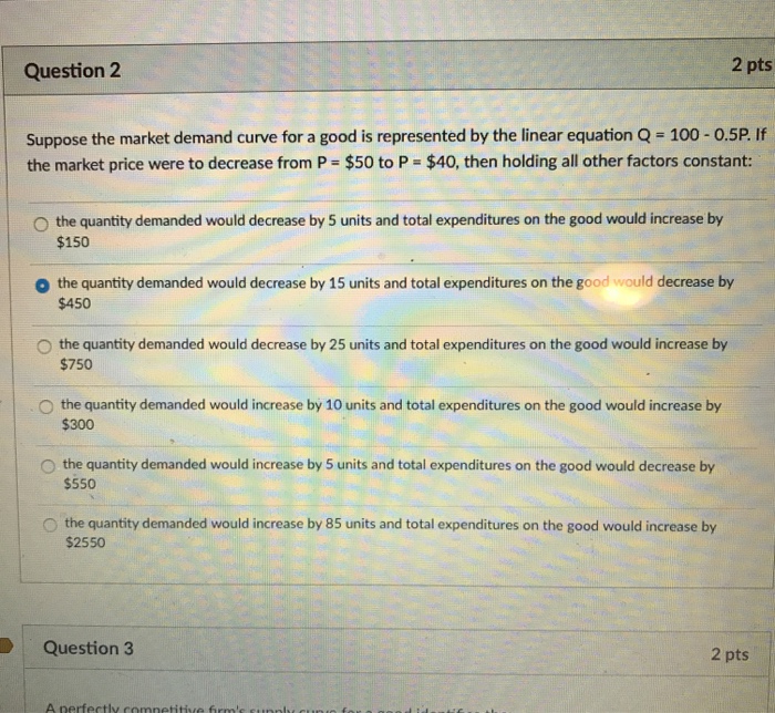 Solved Question 2 2 pts Suppose the market demand curve for | Chegg.com