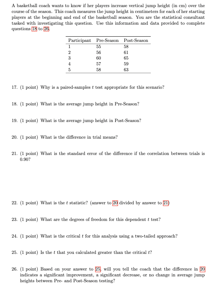 A basketball coach wants to know if her players Chegg