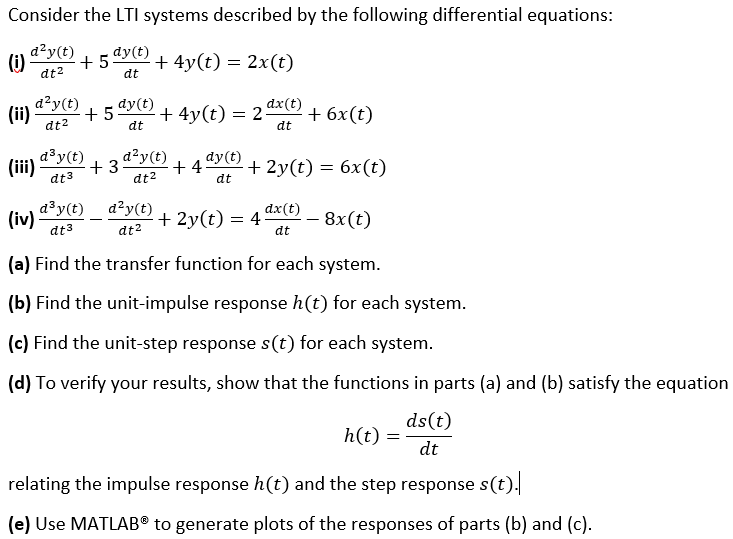 Solved Consider The LTI Systems Described By The Following | Chegg.com