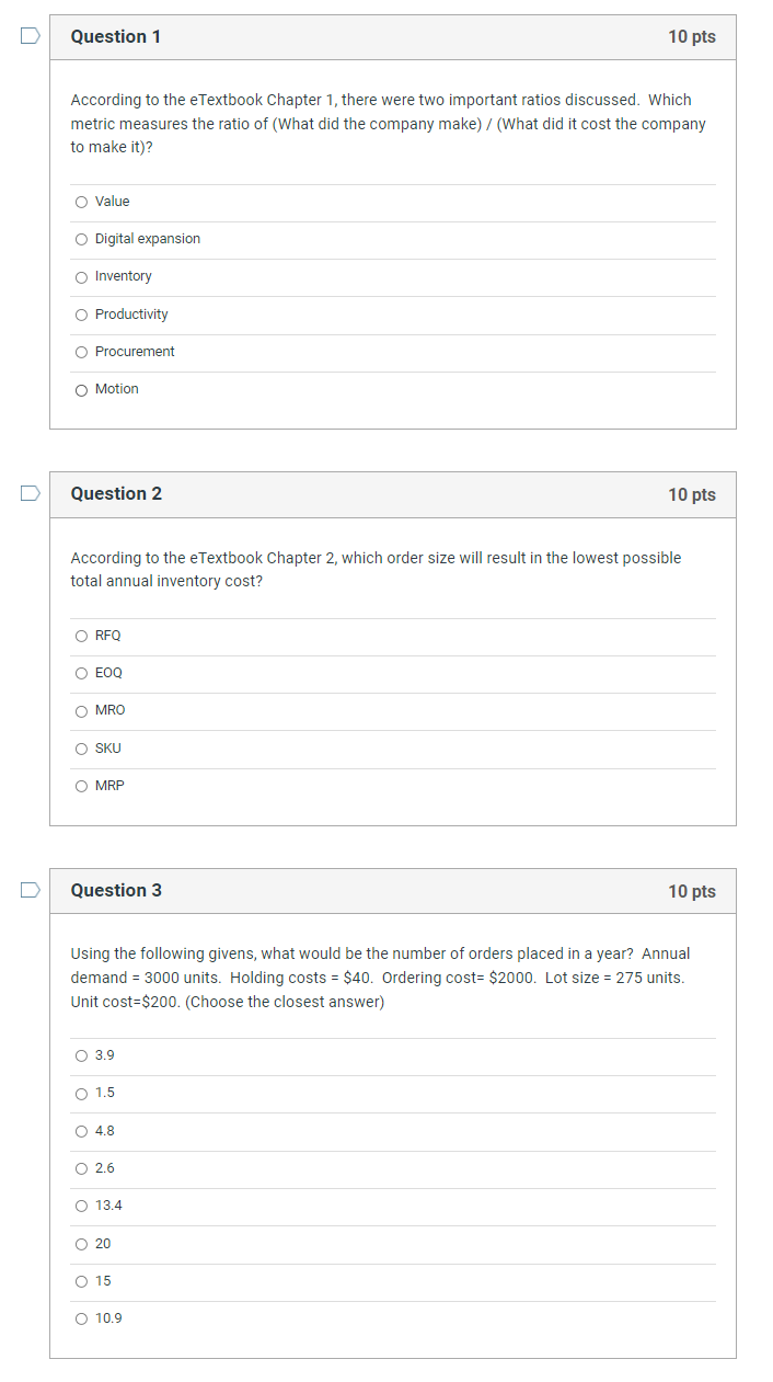 Solved Question 1 10 pts According to the eTextbook Chapter | Chegg.com