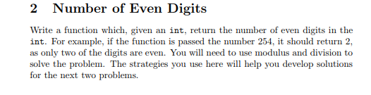 Solved umber of Even Digits Write a function which, given an | Chegg.com
