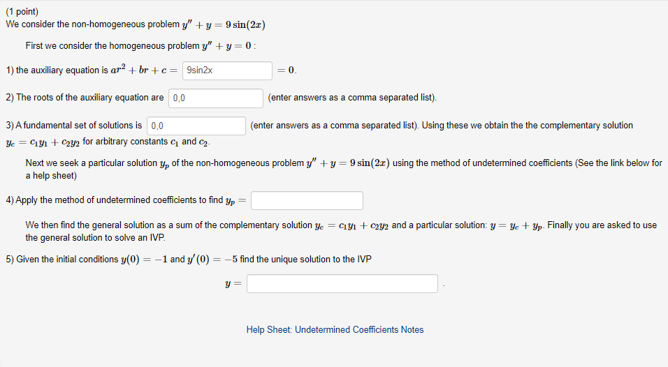 Solved (1 Point) We Consider The Non-homogeneous Problem | Chegg.com