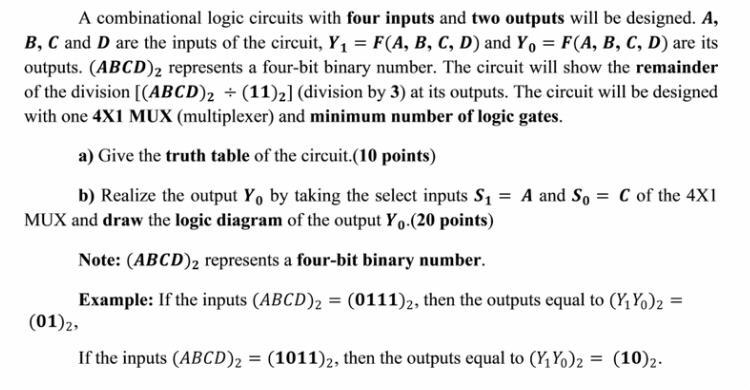 Solved A combinational logic circuits with four inputs and | Chegg.com
