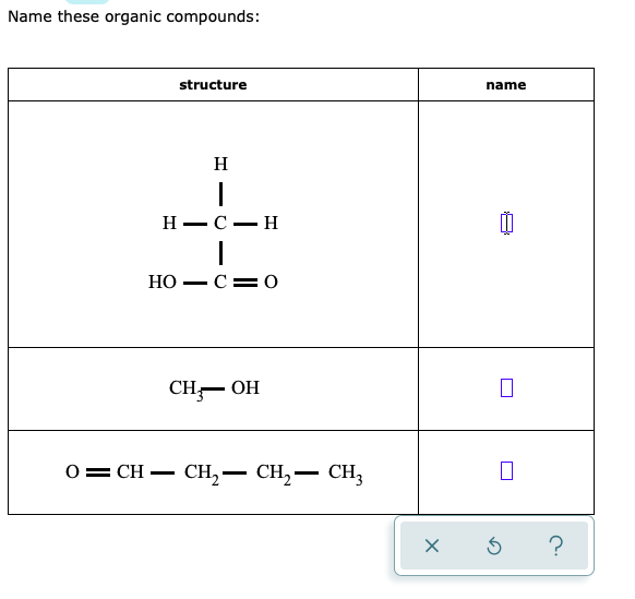 Solved Name These Organic Compounds: Structure Name H I | Chegg.com