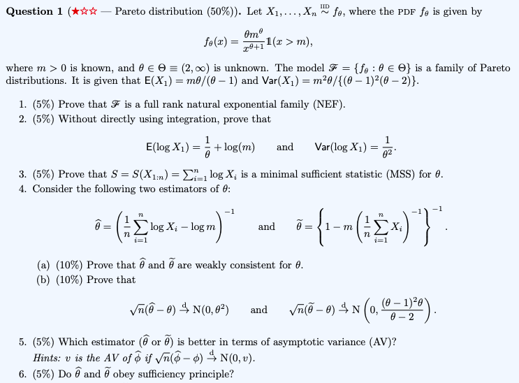 Question 1 Pareto Distribution 50 Let Chegg Com