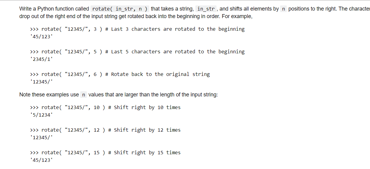 Solved Write a Python function called rotate( in_str, n ) | Chegg.com