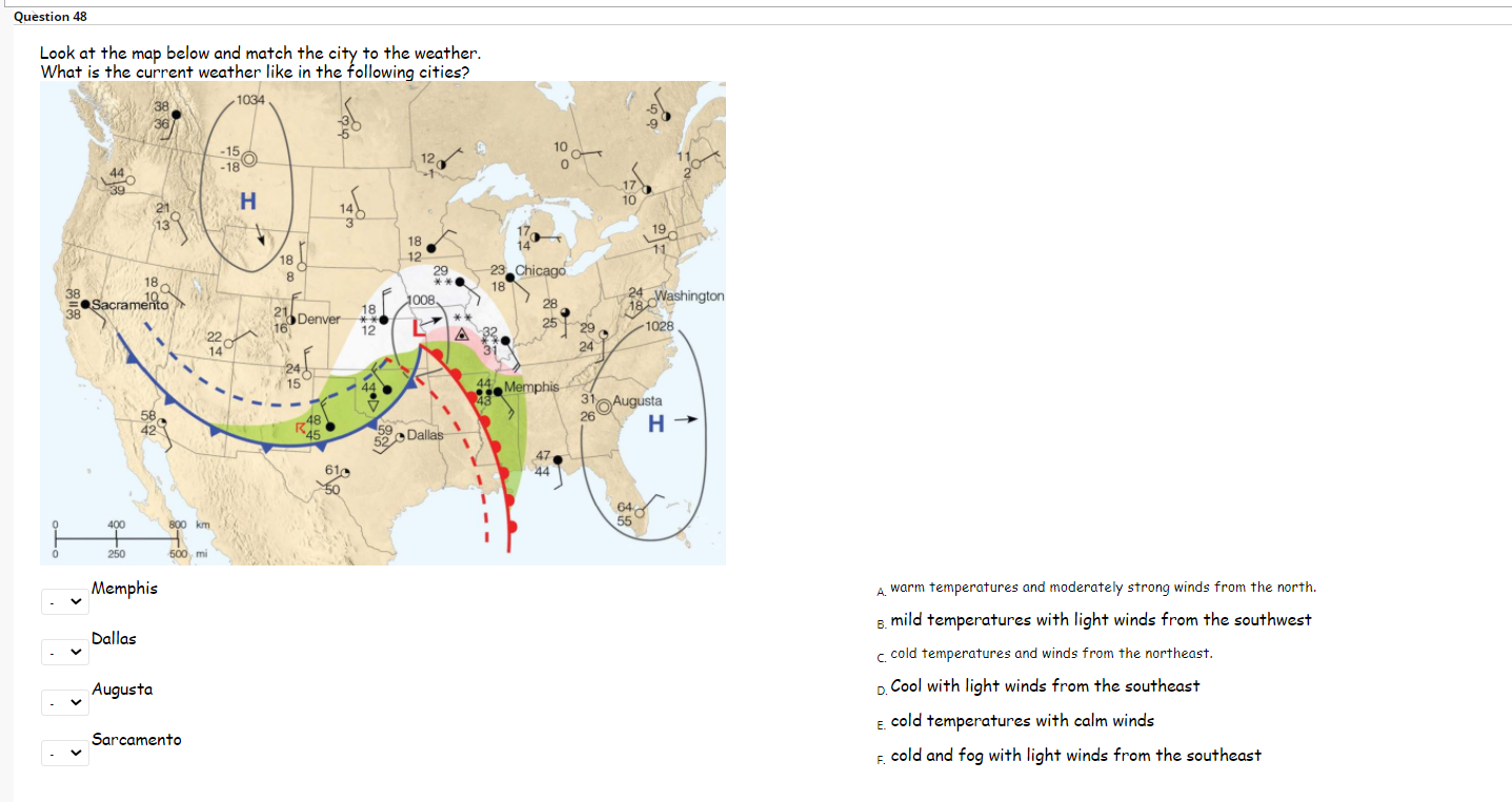 Solved Question 48 Look at the map below and match the city | Chegg.com