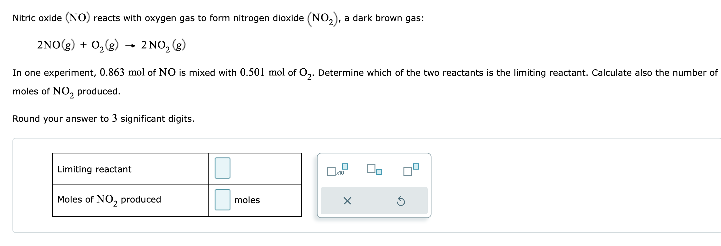 Solved Nitric oxide (NO) reacts with oxygen gas to form | Chegg.com