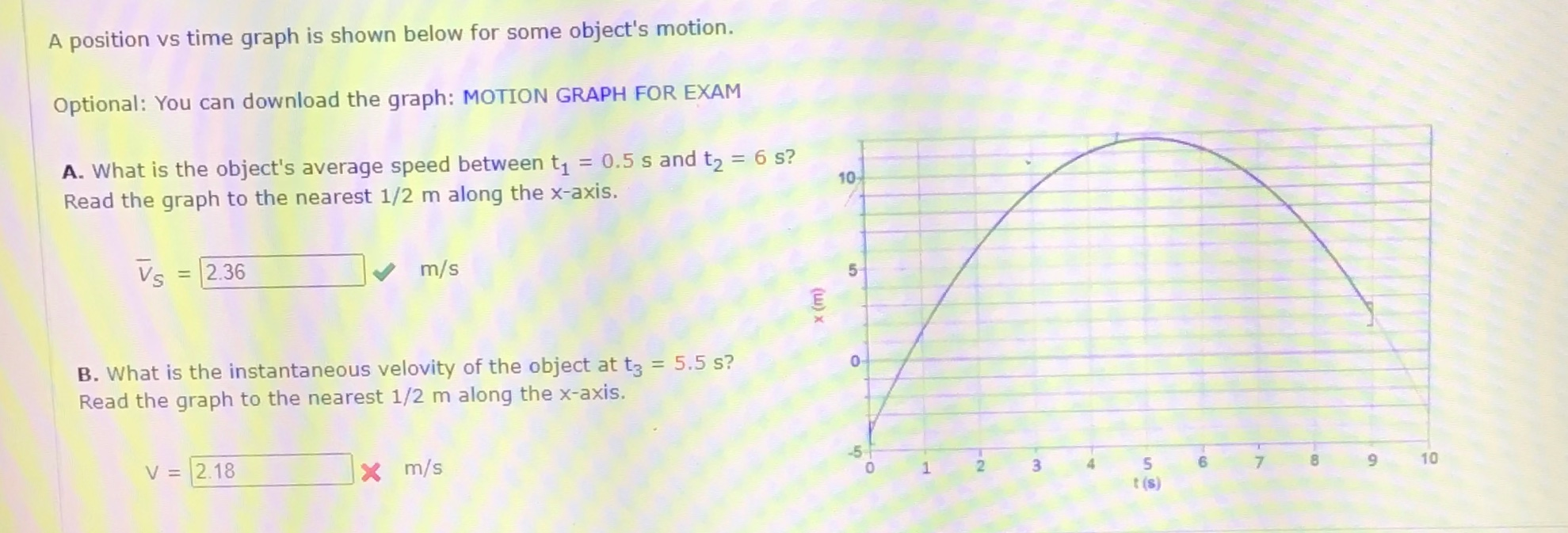 Solved A position vs time graph is shown below for some | Chegg.com