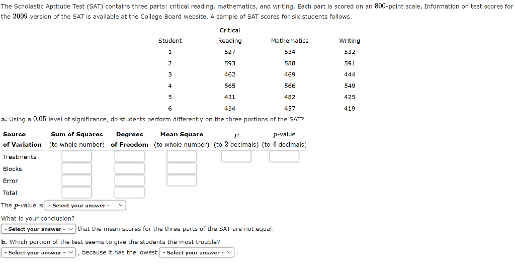 Solved The Scholastic Aptitude Test (SAT) contains three