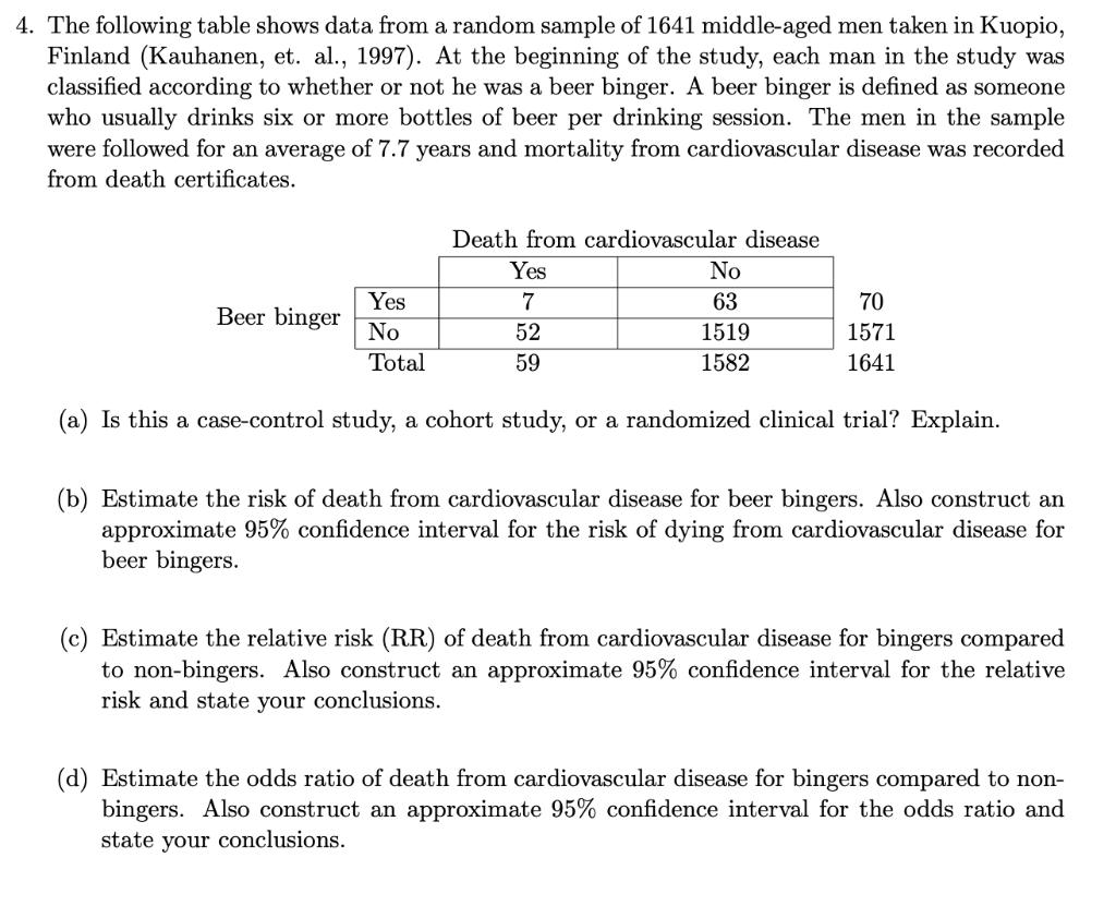 4 The Following Table Shows Data From A Random Sa Chegg Com