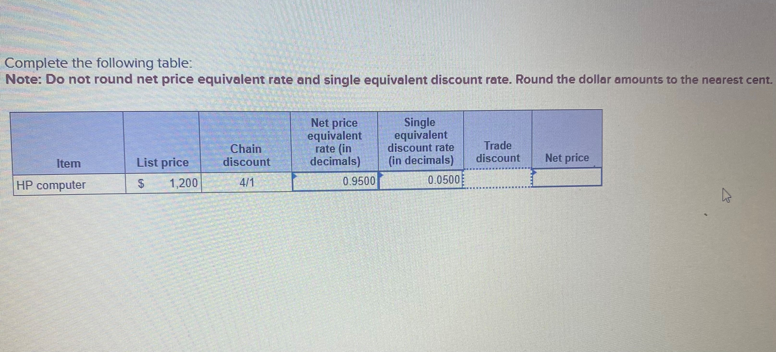 Solved Complete The Following Table Note Do Not Round Net Chegg