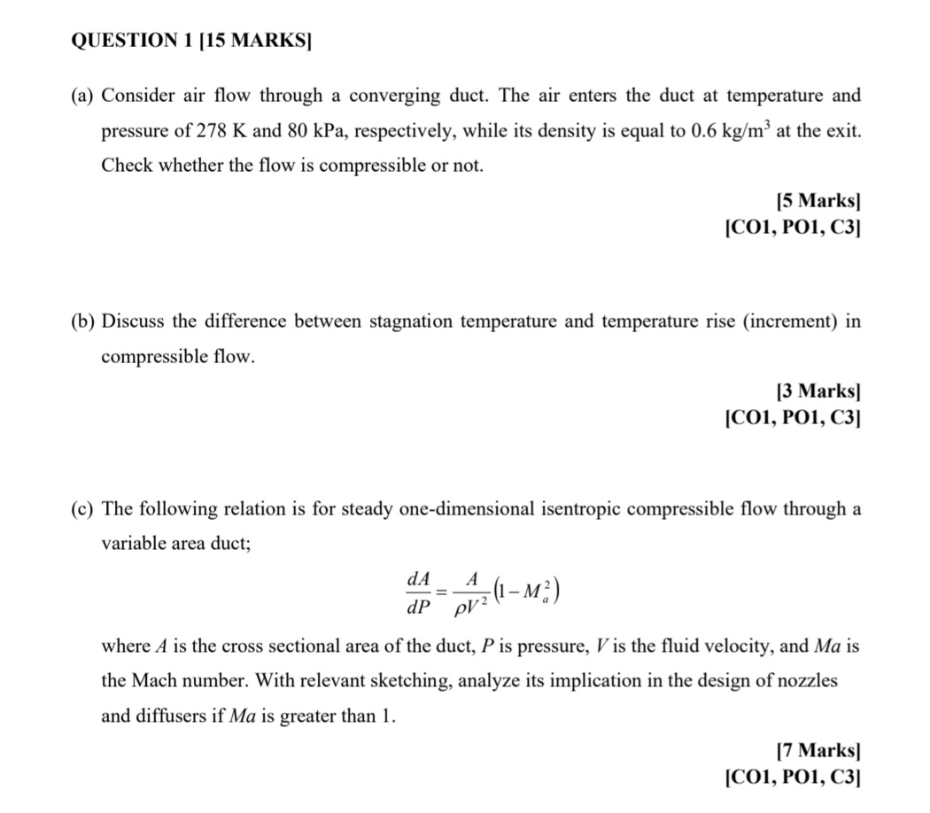 Solved QUESTION 1 [15 MARKS] (a) Consider air flow through a | Chegg.com