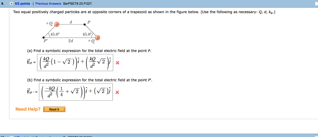 Solved 9. 9. /2 points I Previous Answers SerPSET9 23.P.027 | Chegg.com
