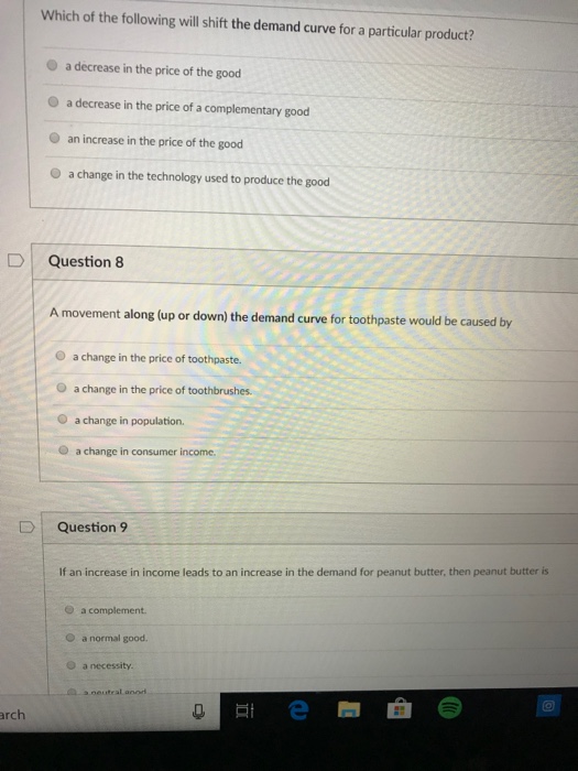 Solved Which of the following will shift the demand curve | Chegg.com