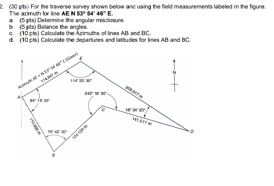 ( 30pts) For The Traverse Survey Shown Below And | Chegg.com