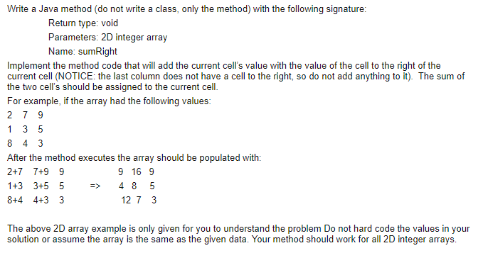 Solved Write a Java method (do not write a class, only the | Chegg.com