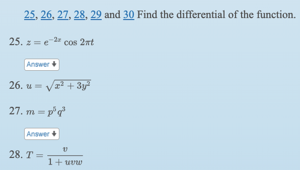 Solved 25, 26, 27, 28, 29 and 30 Find the differential of | Chegg.com