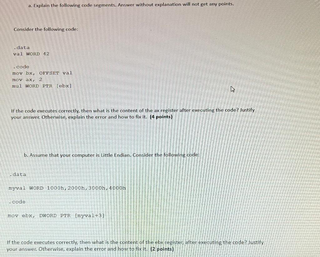 Solved a. Explain the following code segments. Answer | Chegg.com