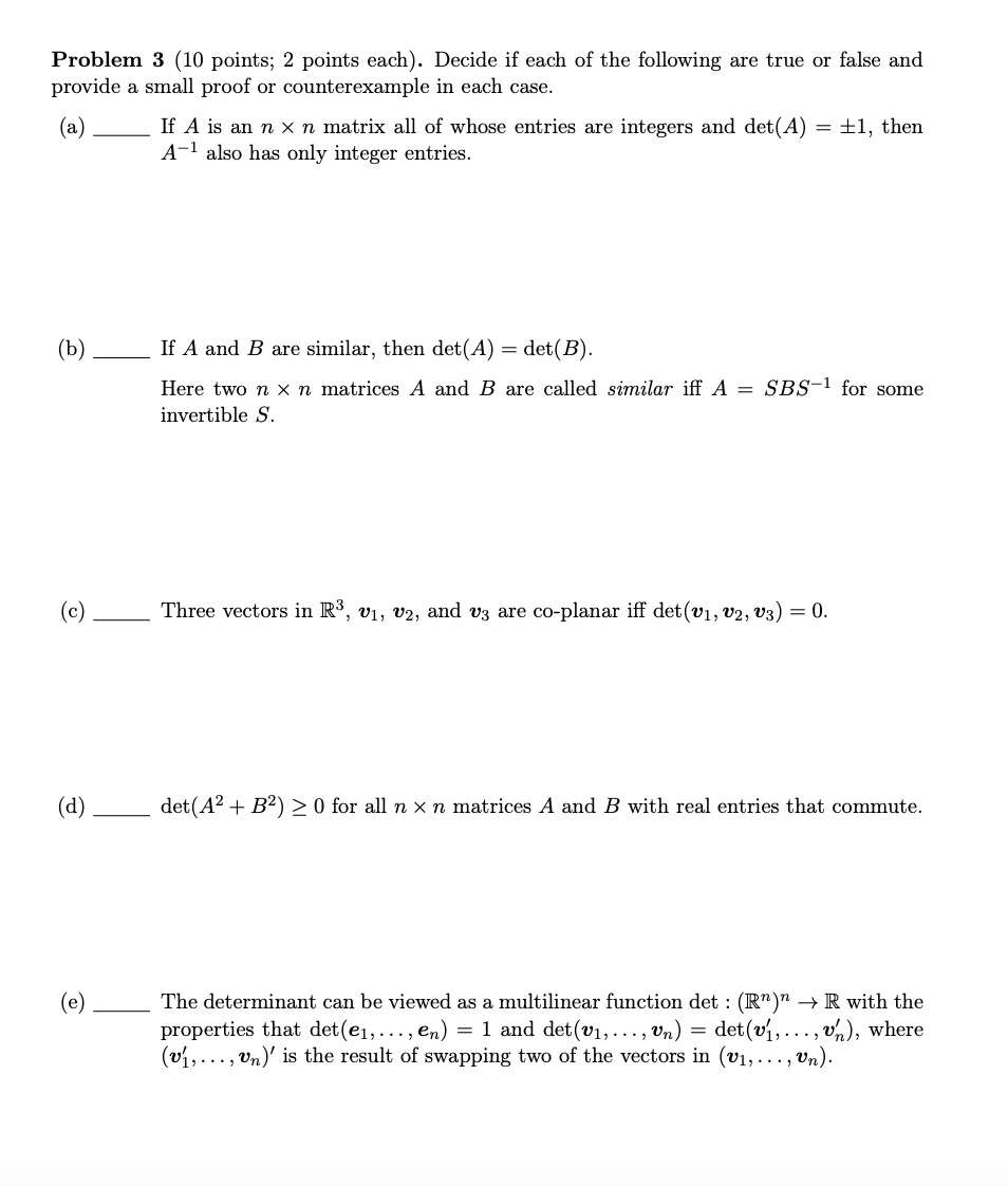 Solved Problem 3 (10 points; 2 points each). Decide if each | Chegg.com