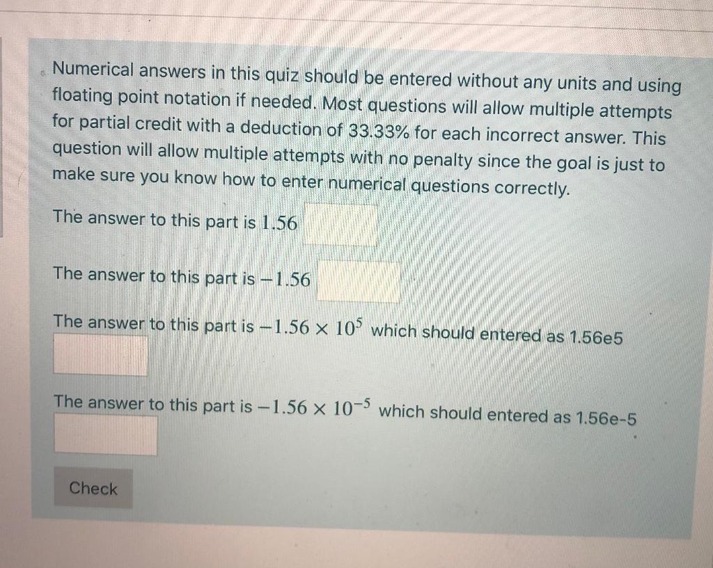 Solved Numerical answers in this quiz should be entered | Chegg.com