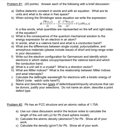 Solved Problem #1: (20 points) Answer each of the following | Chegg.com