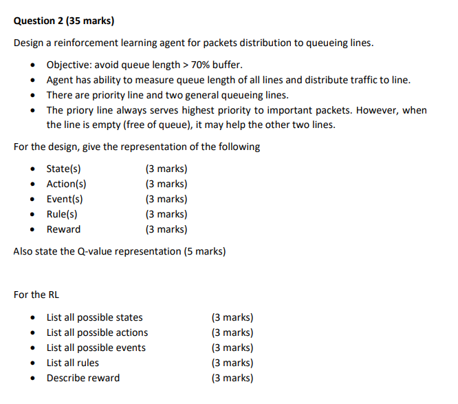 Solved Question 2 (35 marks) Design a reinforcement learning | Chegg.com