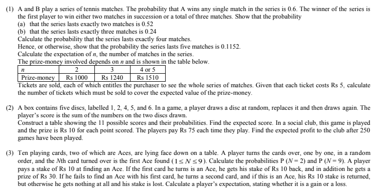 Solved (1) A And B Play A Series Of Tennis Matches. The | Chegg.com