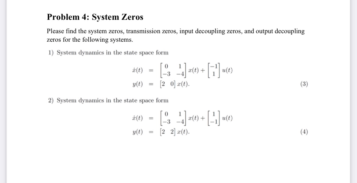 Please find the system zeros, transmission zeros,