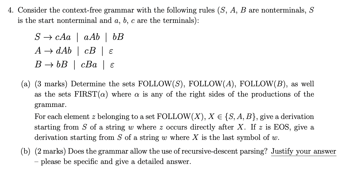 Solved 4. Consider The Context-free Grammar With The | Chegg.com