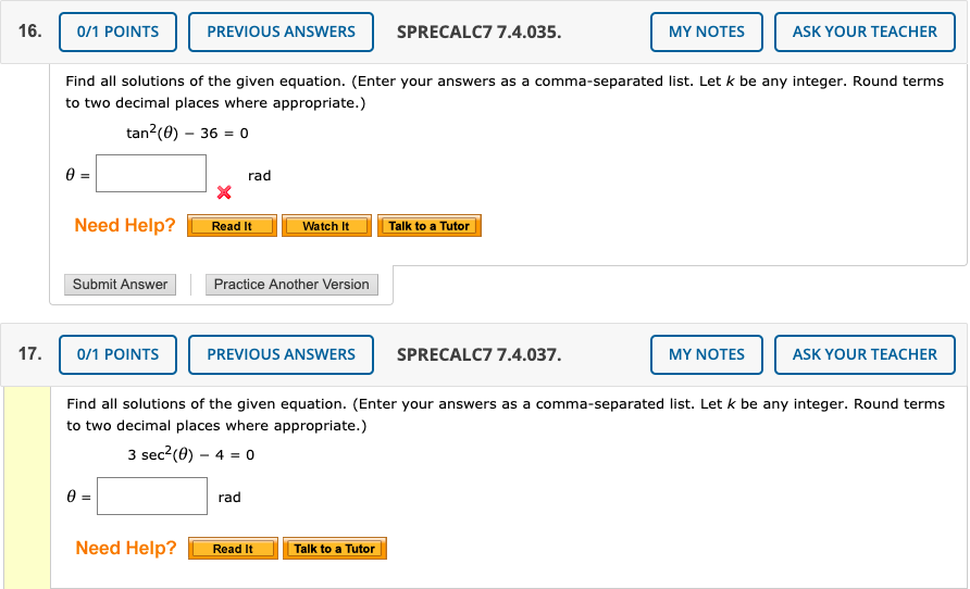 Solved Find All Solutions Of The Given Equation Enter Your