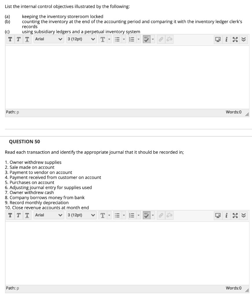 Solved List The Internal Control Objectives Illustrated By Chegg