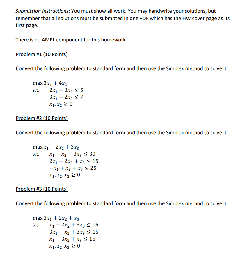 Solved Convert the following problem to standard form and | Chegg.com