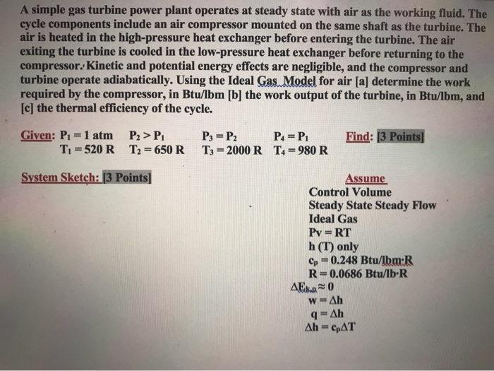 Solved A simple gas turbine power plant operates at steady | Chegg.com