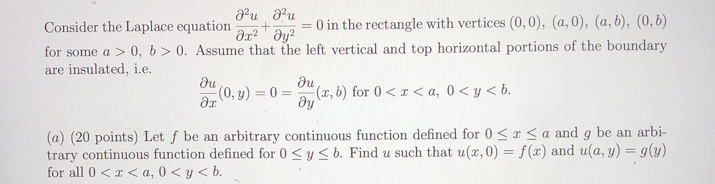 Solved Consider The Laplace Equation ∂x2∂2u+∂y2∂2u=0 In The | Chegg.com