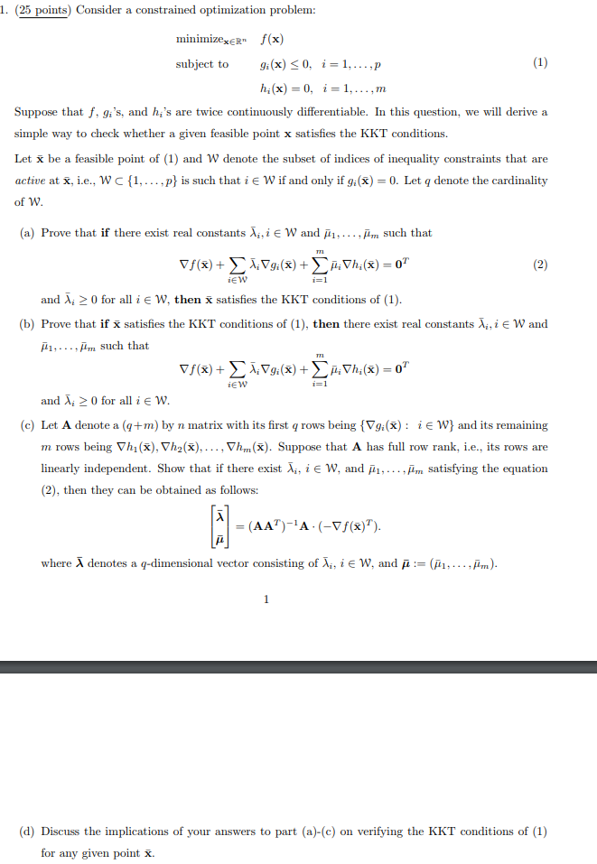 1 25 Points Consider A Constrained Optimization Chegg Com