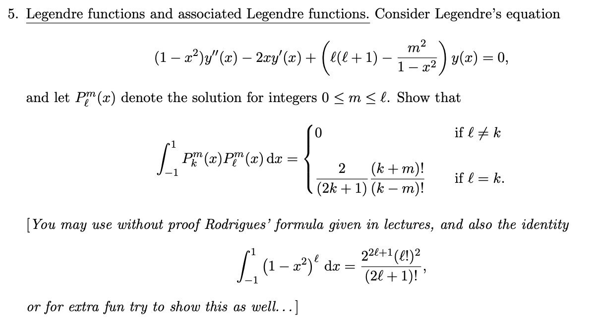 Solved 5. Legendre functions and associated Legendre | Chegg.com