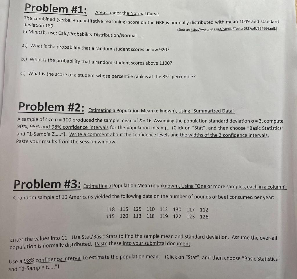 Solved Problem #1: Areas under the Normal Curve The combined | Chegg.com