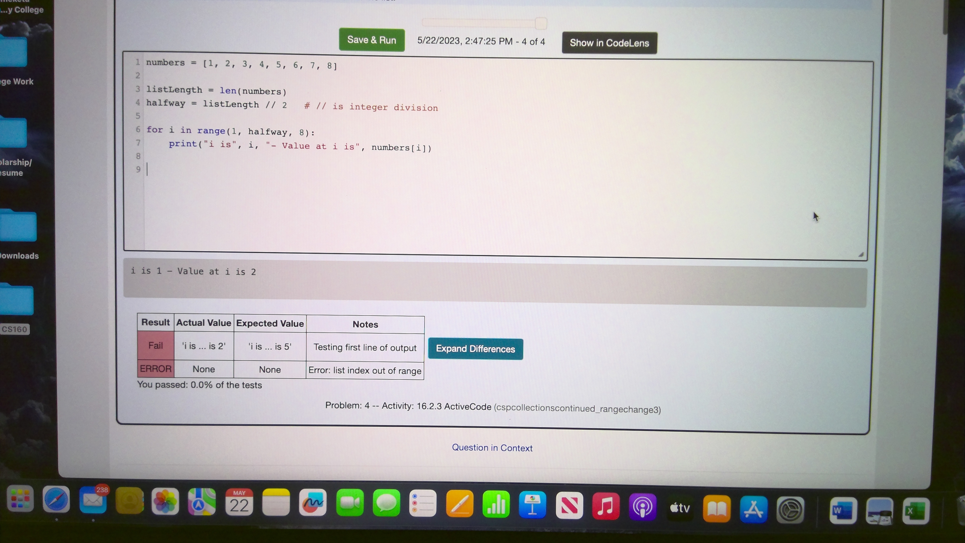 Solved The current code loops through just the first half of | Chegg.com